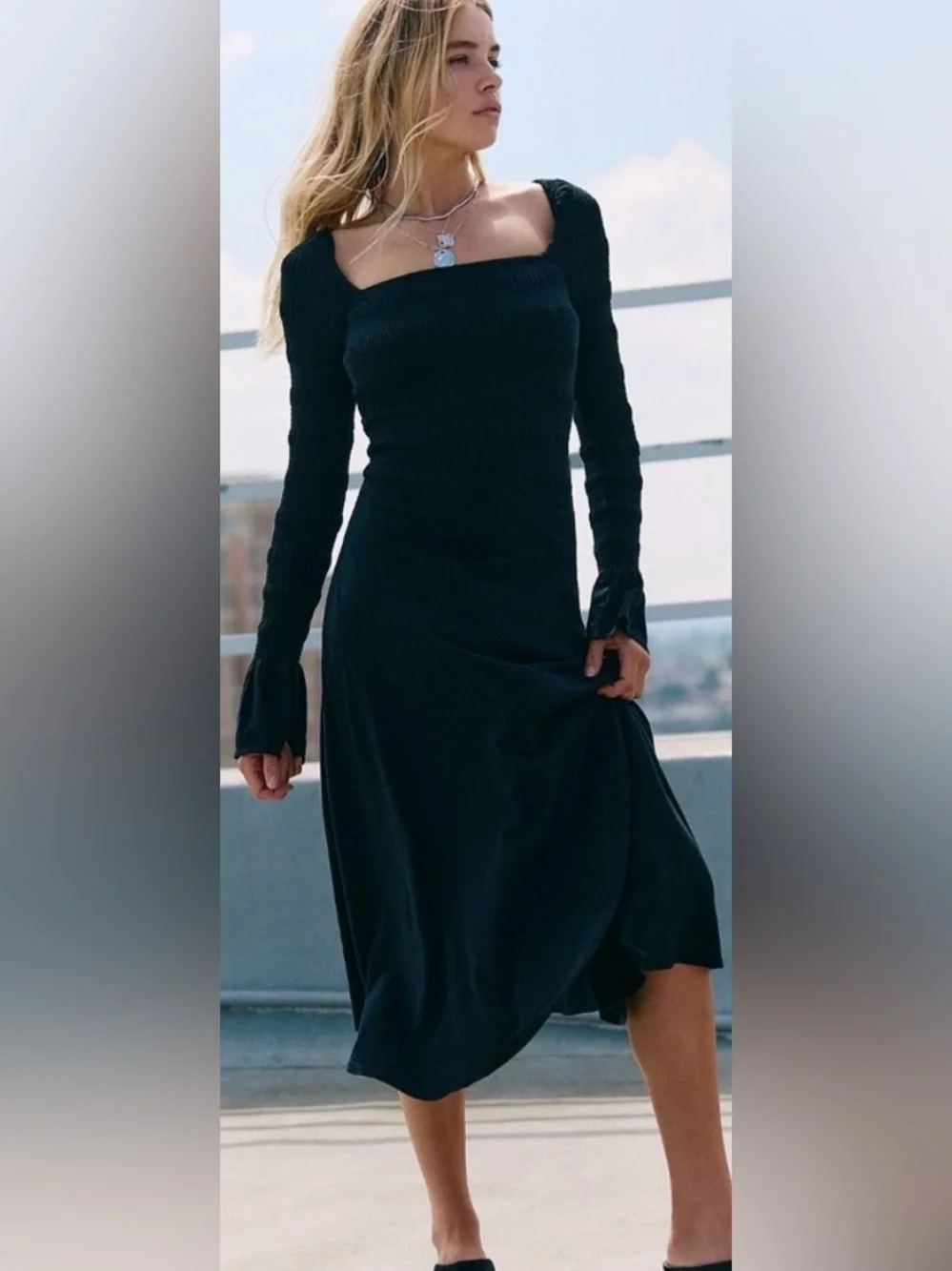 Free People Kiera Midi Dress. NWT. Black